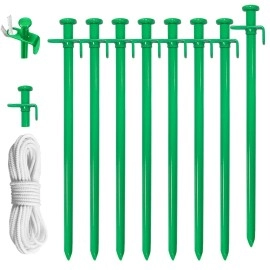 Eurmax Usa 12 Inch Multiuse Heavy Duty Steel Tent Stakes Tarp Pegs Camping Stakes For Outdoor Camping Canopy And Tarp With 4 Ropes 10Ft Length(Green)