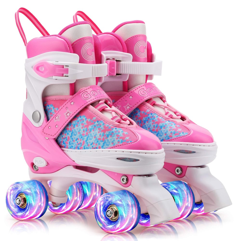 Gonex Roller Skates For Girls Kids Boys Women With Light Up Wheels And Adjustable Sizes For Indoor Outdoor (Pink, L - Youth (4Y-7Y Us))