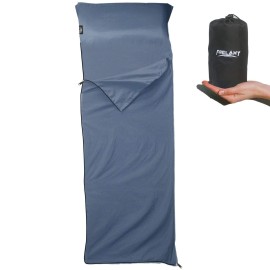 Frelaxy Sleeping Bag Liner With Full-Length Zipper & Pillow Pocket, Comfy & Easy Care Travel & Camping Sheet, 4 Seasons Warm Cold Weather, Adults & Kids Great For Travel, Backpacking, Hiking (Navy)