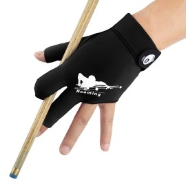 Roaming Quick-Dry Breathable Billiard Pool Gloves, Shooters Carom Snooker Cue Sport Glove Fits on Left Hand (Black-Left Hand, XXL)