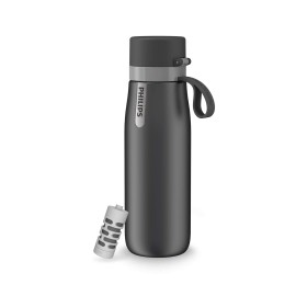 Philips Water GoZero Everyday Insulated Stainless Steel Water Bottle with Philips Everyday Tap Water Filter BPA Free Transform Tap Water into Healthy Tastier Water Keep Drink Hot/Cold, 18.6 oz, Grey
