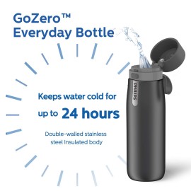 Philips Water GoZero Everyday Insulated Stainless Steel Water Bottle with Philips Everyday Tap Water Filter BPA Free Transform Tap Water into Healthy Tastier Water Keep Drink Hot/Cold, 18.6 oz, Grey