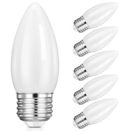 Hola Led Chandelier Bulb Dimmable Led Lamp Bulb E26 Base, 360 Beam Angle Ul Listed Cool White 4000K Led Filament Bulb, Frosted Glass, 6 Pack