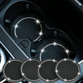 Valleycomfy 4Pcs Bling Car Coasters, Universal Vehicle Bling Car Accessories -275 Inch Silicone Anti Slip Crystal Rhinestone Cup Holder Coasters For Car (Black-White)