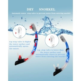 Snorkel mask Snorkeling Set for Adults and Youth, Diving mask and Full Dry Snorkel Swim Googles is Suitable for Snorkeling, Dive Scuba Diving, Swimming (Blue and White-Transparent)