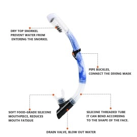 Snorkel mask Snorkeling Set for Adults and Youth, Diving mask and Full Dry Snorkel Swim Googles is Suitable for Snorkeling, Dive Scuba Diving, Swimming (Blue and White-Transparent)