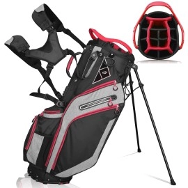 Yovital Golf Stand Bag 14 Way Top Dividers Ergonomic With Stand 8 Pockets, Dual Strap, Rain Hood (Red)
