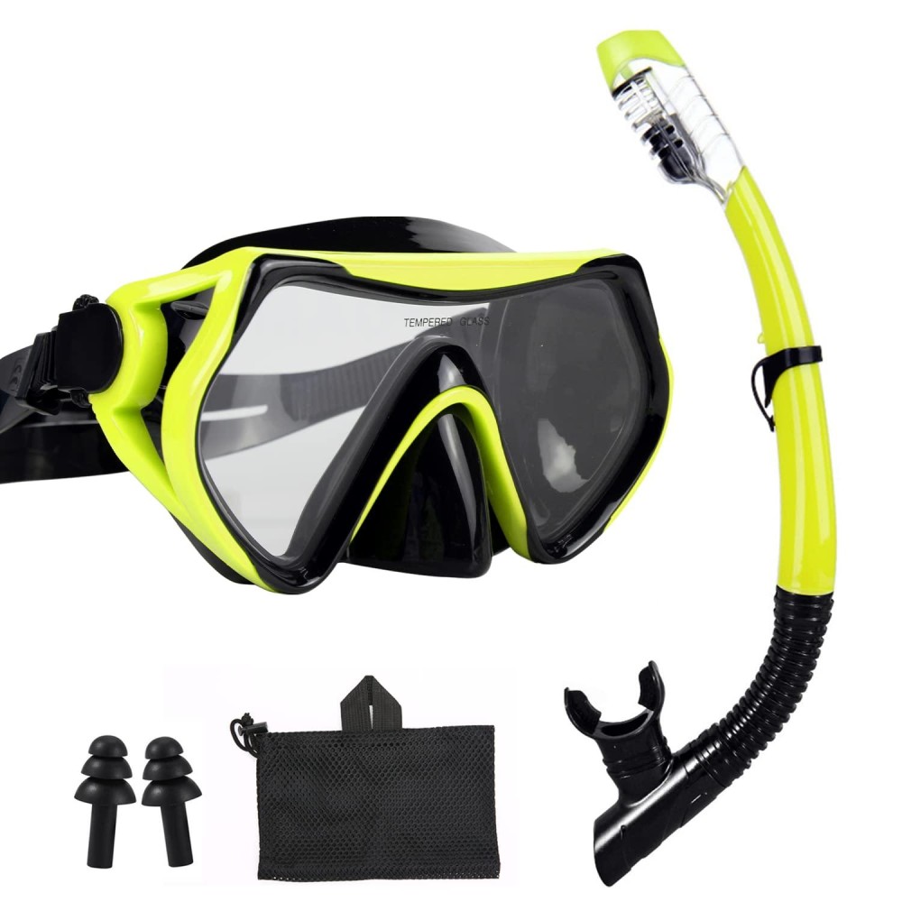 Aqua A Dive Sports Snorkeling Gear Snorkel Mask Scuba Set Scuba Mask Diving Mask Snorkeling Gear Swimming Goggles Snorkeling Set Swim Dive Mask (Yellow)