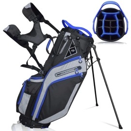 Yovital Golf Stand Bag 14 Way Top Dividers Ergonomic With Stand 8 Pockets, Dual Strap, Rain Hood (Black/Blue)