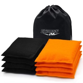 Jmexsuss Weather Resistant Standard Corn Hole Bags, Set Of 8 Regulation Professional Cornhole Bags For Tossing Game,Corn Hole Beans Bags With Tote Bag(Black/Orange)