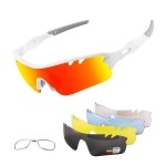 Polarized Sports Sunglasses Cycling Sun Glasses For Men Women With 5 Interchangeable Lenes For Running Baseball Golf Driving (White Red)