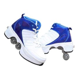 Double-Row Deform Wheel Automatic Walking Shoes Invisible Deformation Roller Skate 2 In 1 Removable Pulley Skates Skating Parkour (Bright White, Us85)