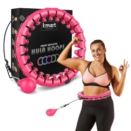 K-Mart Smart Hula Ring Hoops, Weighted Hula Circle 24 Detachable Fitness Ring With 360 Degree Auto-Spinning Ball Gymnastics, Massage, Adult Fitness For Weight Loss (Pink)