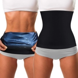 Geyoga Waist Trimmer Sweat Waist Trainer Wrap Stomach Wraps For Women Bodybuilding (Blue Inner,M Size)