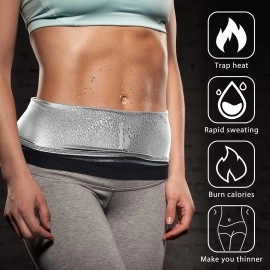 Geyoga Waist Trimmer Sweat Waist Trainer Wrap Stomach Wraps For Women Bodybuilding (Silver Inner,M Size)
