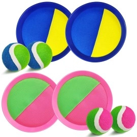 Ball Catch Set Game Toss Paddle - Beach Toys Back Yard Outdoor Games Lawn Backyard Target Throw Catch Sticky Mitt Set Age 3 4 5 6 7 8 9 10 11 12 Years Old Boys Girls Kids Easter Gifts Pink Blue 2 Pack