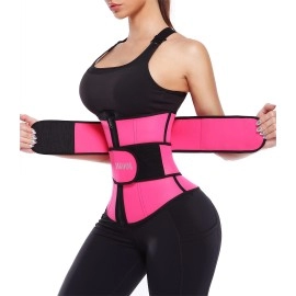 Angool Neopren Waist Trainer For Women,Workout Plus Size Trimmer Belt Sauna Sweat Corset Cincher With Zipper S Pink