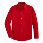 Springgege Boys Long Sleeve Solid Formal Woven Twill Dress Shirts Red 2 Years