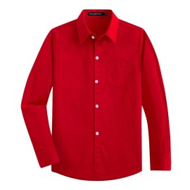 Springgege Boys Long Sleeve Solid Formal Woven Twill Dress Shirts Red 2 Years