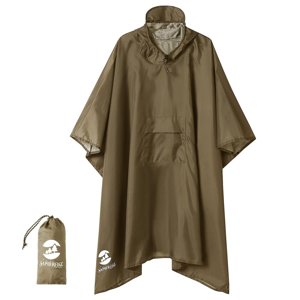 Saphirose Hooded Rain Poncho Waterproof Raincoat Jacket For Men Women Adults(Brown)