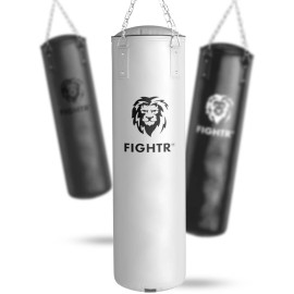 Fightra Premium Punching Bag - High Impact Comfort & Very Robust Unfilled Punching Bag Hanging 120X35Cm Incl Heavy Chain For Boxing, Martial Arts, Mma (Unfilled, White Leatherette)