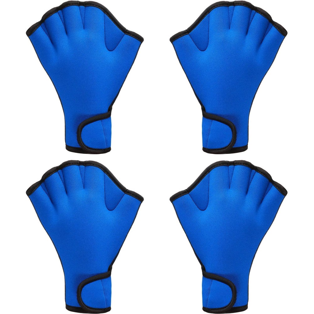 2 Pairs Swimming Gloves Aquatic Swim Training Gloves Neoprene Gloves Webbed Fitness Water Resistance Training Gloves For Swimming Diving With Wrist Strap (Blue,Medium)