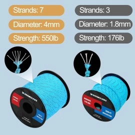 Werewolves Reflective 550 Paracord - 100% Nylon, Rope Roller, 7 Strand Utility Parachute Cord For Camping Tent, Outdoor Packaging (Reflective Lake Blue, 1.8Mm 200Feet)