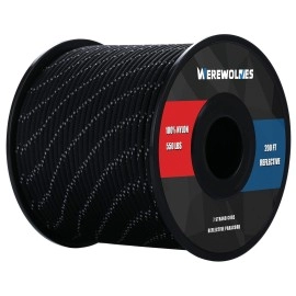 Werewolves Reflective 550 Paracord - 100% Nylon, Rope Roller, 7 Strand Utility Parachute Cord For Camping Tent, Outdoor Packaging (Reflective Black, 1.8Mm 200Feet)