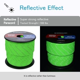 Werewolves Reflective 550 Paracord - 100% Nylon, Rope Roller, 7 Strand Utility Parachute Cord For Camping Tent, Outdoor Packaging (Reflective Neon Green, 1.8Mm 200Feet)