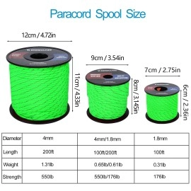 Werewolves Reflective 550 Paracord - 100% Nylon, Rope Roller, 7 Strand Utility Parachute Cord For Camping Tent, Outdoor Packaging (Reflective Neon Green, 1.8Mm 200Feet)