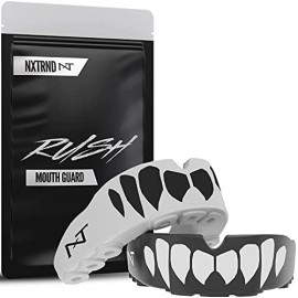 2 Pack Nxtrnd Rush Mouth Guard Sports, Professional Mouthguards For Boxing, Jiu Jitsu, Mma, Wrestling, Football, Lacrosse, And All Sports, Fits Adults, Youth, And Kids 11+ (B&W Fang)