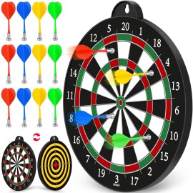 Gahoo Magnetic Dart Board, Safe Dart Game Toy For Kids, 12Pcs Magnetic Darts, Excellent Indoor Game And Party Game, Double Sided Dart Board Toys Gifts For 4 5 6 7 8 9 10-12 Years Old Boy Girl Adults