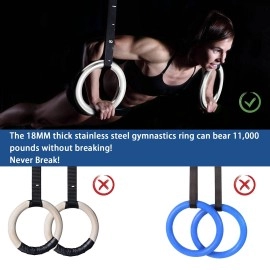 Goorangesy Stainless Steel Gymnastics Rings, Gym Workout Exercise Rings 11000Lbs With Adjustable Cam Buckle 15Ft Long Strap, Olympic Rings Non-Slip Training Rings For Men Women (18Mm)