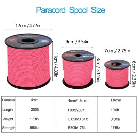 Werewolves Reflective 550 Paracord - 100% Nylon, Rope Roller, 7 Strand Utility Parachute Cord For Camping Tent, Outdoor Packaging (Reflective Neon Pink, 4Mm 200Feet)