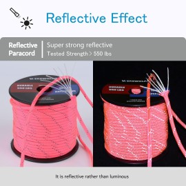 Werewolves Reflective 550 Paracord - 100% Nylon, Rope Roller, 7 Strand Utility Parachute Cord For Camping Tent, Outdoor Packaging (Reflective Neon Pink, 4Mm 200Feet)