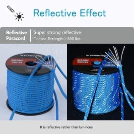 Werewolves Reflective 550 Paracord - 100% Nylon, Rope Roller, 7 Strand Utility Parachute Cord For Camping Tent, Outdoor Packaging (Reflective Blue, 1.8Mm 200Feet)