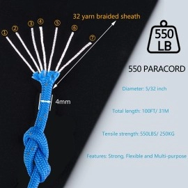 Werewolves Reflective 550 Paracord - 100% Nylon, Rope Roller, 7 Strand Utility Parachute Cord For Camping Tent, Outdoor Packaging (Reflective Blue, 1.8Mm 200Feet)