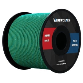 Werewolves Reflective 550 Paracord - 100% Nylon, Rope Roller, 7 Strand Utility Parachute Cord For Camping Tent, Outdoor Packaging (Reflective Olive Green, 1.8Mm 200Feet)