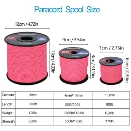 Werewolves Reflective 550 Paracord - 100% Nylon, Rope Roller, 7 Strand Utility Parachute Cord For Camping Tent, Outdoor Packaging (Reflective Neon Pink, 1.8Mm 200Feet)