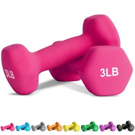 Balelinko Home Gym Equipment Workouts Strength Training Weight Loss Pilates Weights Yoga Sets Free Weights For Women, Men, Seniors And Youth, 3Lb Pink, Pair