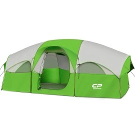 Campros Cp Tent-8-Person-Camping-Tents, Gifts For Family Waterproof Windproof Family Tent, 5 Large Mesh Windows, Double Layer, Divided Curtain For Separated Room,8 Person, Camping & Hiking - Green