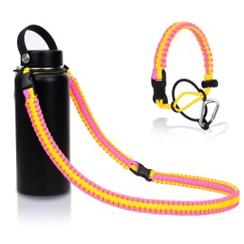 Ilvanya Paracord Handle With Shoulder Strap Compatible With Hydro Flask Wide Mouth Bottles, Paracord Strap Carrier For 12Oz To 64Oz Bottle, Bottle Accessories (Rose & Yellow)