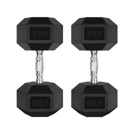 Ritfit 60Lb Dumbbells Set Of 2 Rubber Encased Dumbbell Sets With Optional Rack For Home Gym, Coated Hand Weights For Strength Training, Workouts