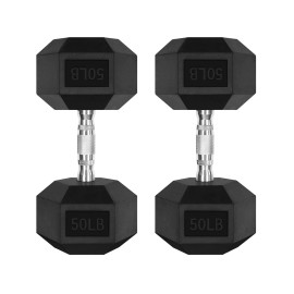 Ritfit 50Lb Dumbbells Set Of 2 Rubber Encased Dumbbell Sets With Optional Rack For Home Gym, Coated Hand Weights For Strength Training, Workouts
