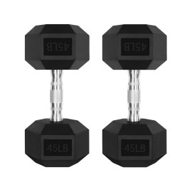 Ritfit 45Lb Dumbbells Set Of 2 Rubber Encased Dumbbell Sets With Optional Rack For Home Gym, Coated Hand Weights For Strength Training, Workouts