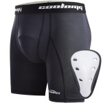 Coolomg Youth Boys Compression Sliding Shorts With Protective Cup Baseball Football Lacrosse Black Xl