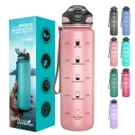Taspire 1 Litre Water Bottle With Straw Leak-Proof Bpa Free With Time Marking Motivational Water Bottle With Time (Rose Gold)