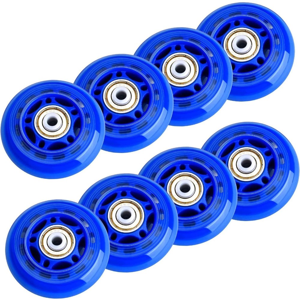 Tobwolf 8 Pack 64Mm 82A Indoor Inline Skate Wheels, Indoor Rooler Skating Wheels With Abec-7 Bearings, Luggage Wheels, Training Wheels For Scooter - Blue