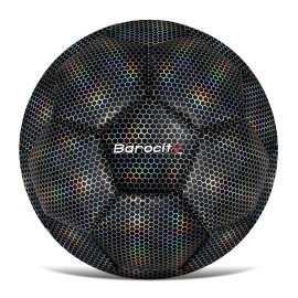 Barocity Soccer Ball - Premium Official Match Ball With Cool Reflective Rainbow Hex Pattern, Durable Adult And Kids Soccer Ball For Indoor, Outdoor, Training, Practice, Play And Games - Black Size 4