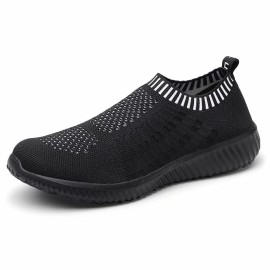 Konhill Womens Casual Walking Shoes - Breathable Mesh Work Slip-On Sneakers 5 Us,Blackblack,35